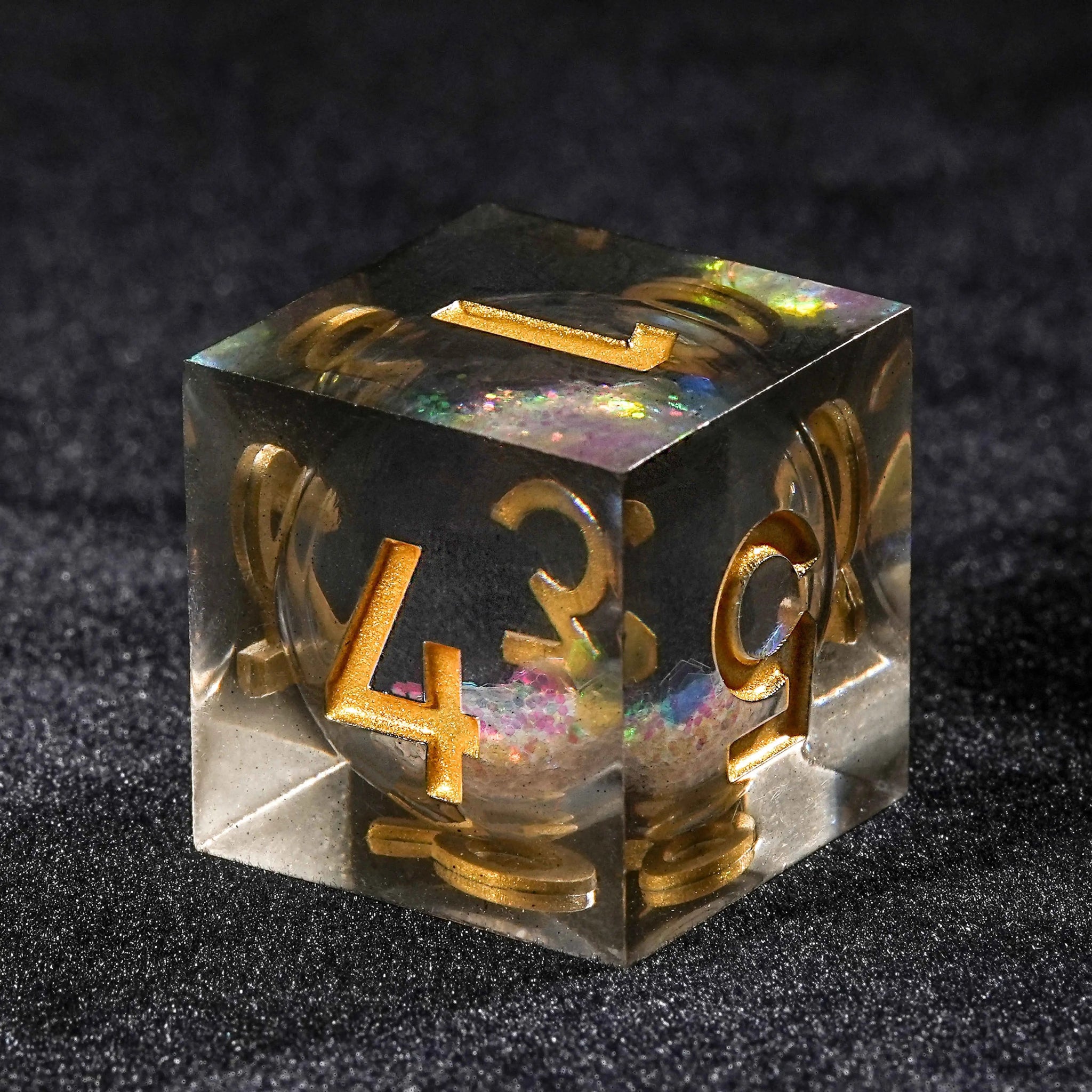 Colorful Liquid Core Resin DND Dice Set + Gold Font - Bear Dice