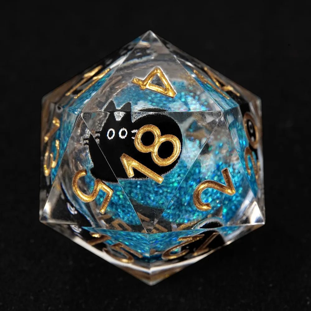 Cool dice sets: 7 gold font polyhedron dnd black cat resin dice - Bear Dice