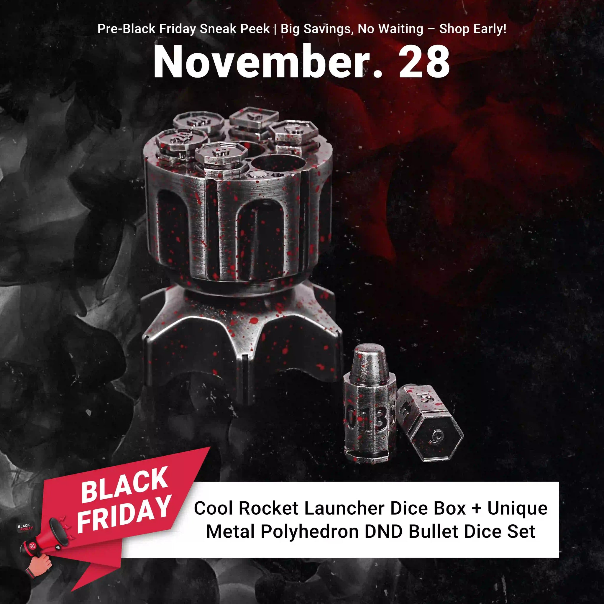 Cool Rocket Launcher Dice Box + Unique Metal Polyhedron DND Bullet Dice Set - Bear Dice