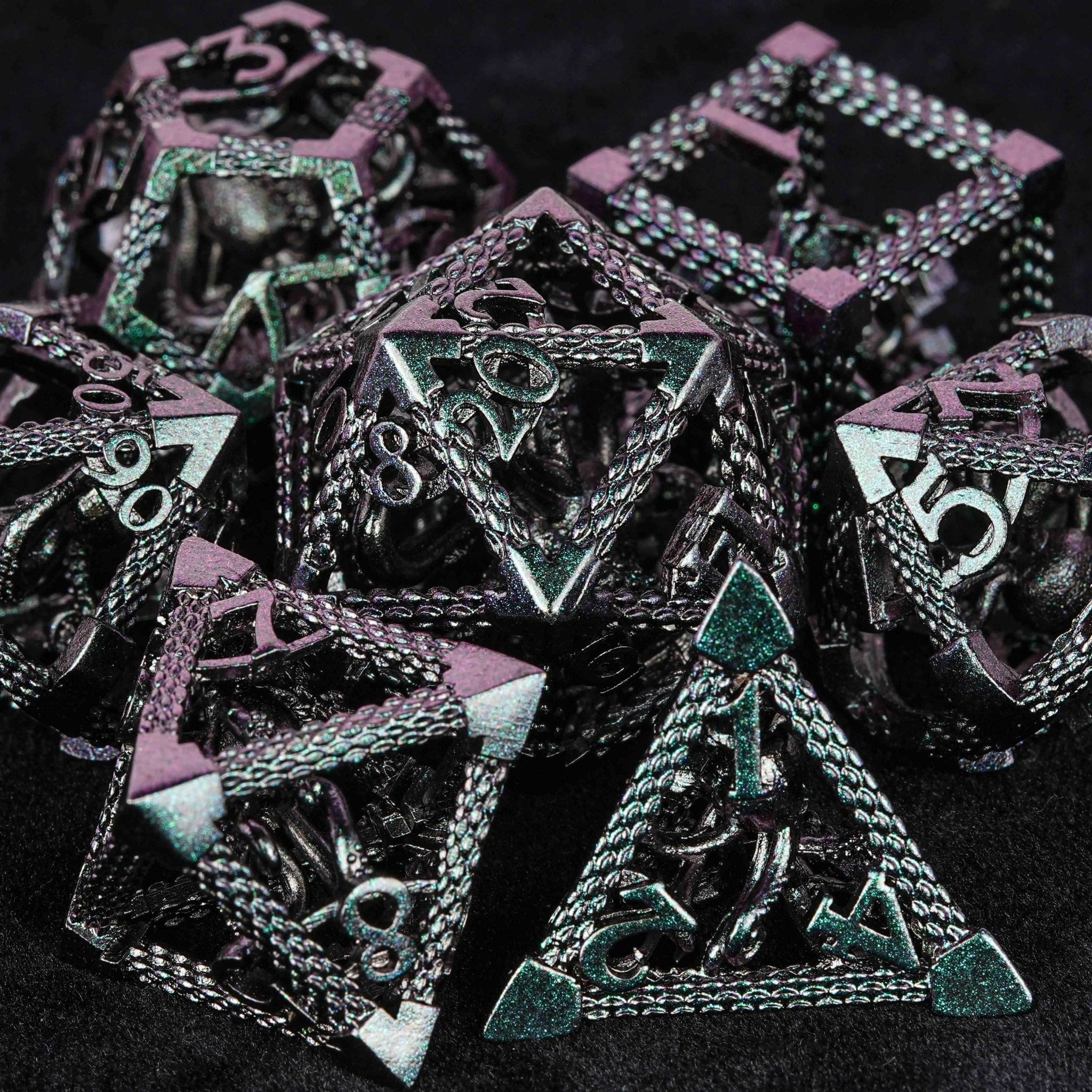 Cthulhu - Octopus Monster Purple Green Metal Hollow Dice Set - Bear Dice