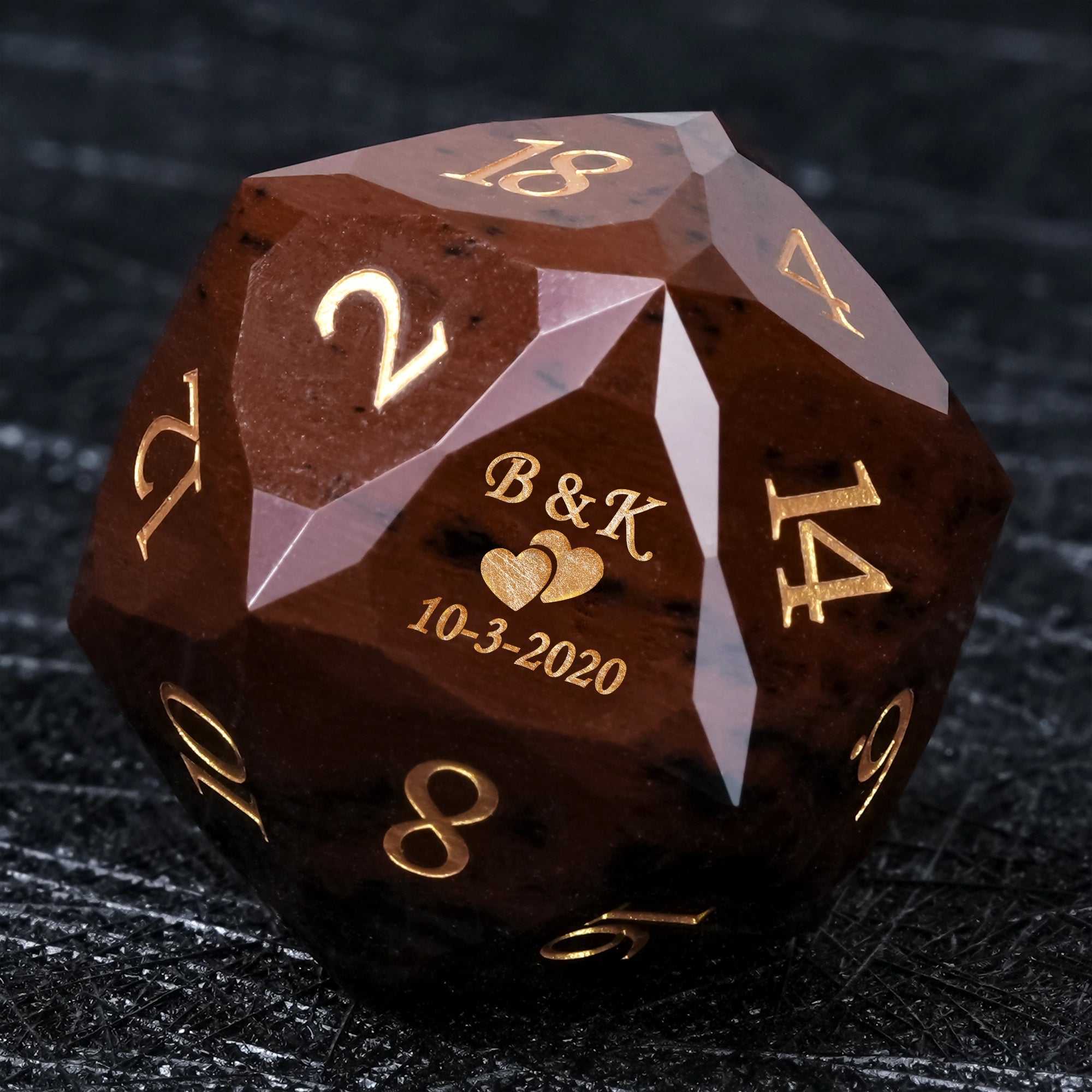 Custom Dice - Personalized DND Natural Gemstone Dice, Customizable Engraving of Fonts, Symbols, Logos - Bear Dice
