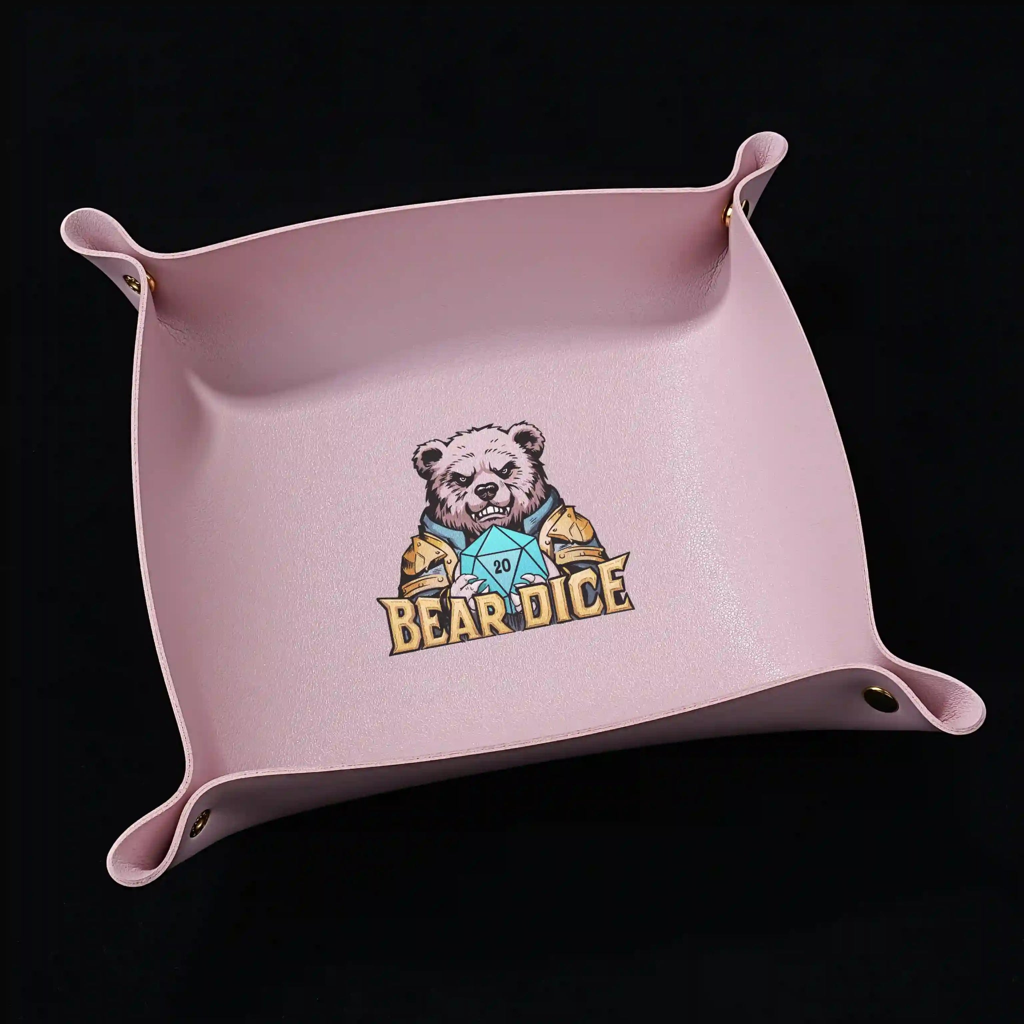 Custom leather DND dice tray with button foldable personalized dice roller dice mat - Bear Dice