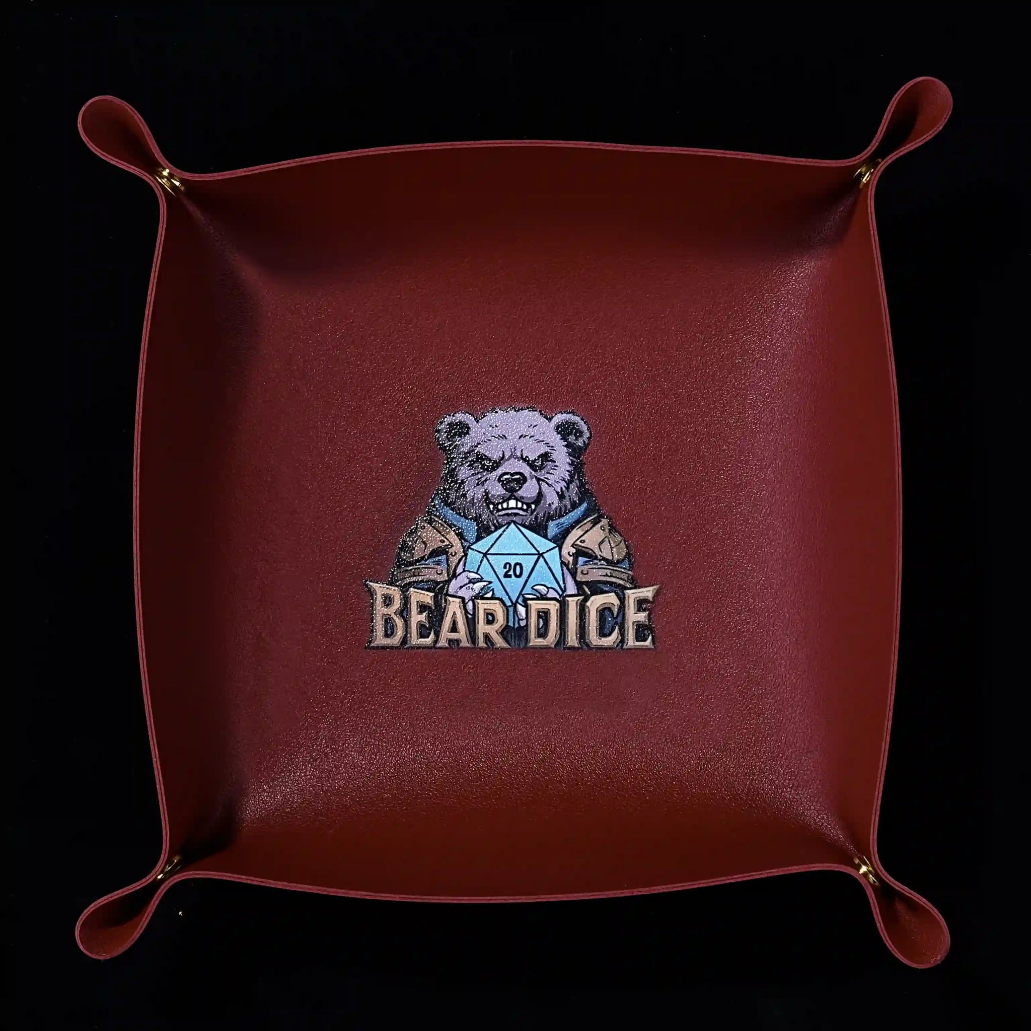 Custom leather DND dice tray with button foldable personalized dice roller dice mat - Bear Dice