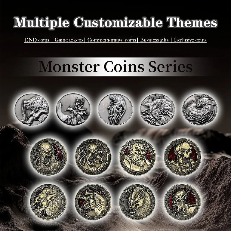 Custom Metal Commemorative Coins、DND Coins and Gaming Tokens, Engraved with Designs, Logos, and Monster Images - Bear Dice