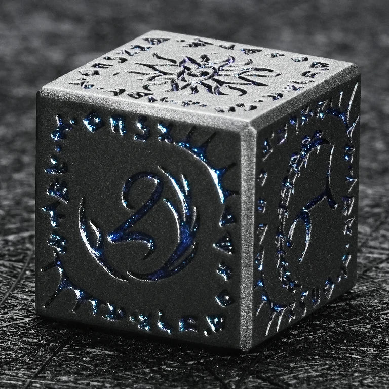 Custom metal D6 dice, with personalized patterns, logos, text, etc. | Bear Dice