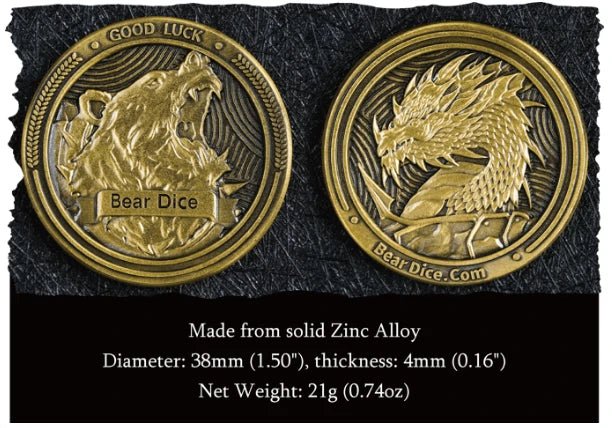 Custom RPG Accessories - Metal DND Coins and Gaming Tokens, Engraved with Designs, Logos, and Monster Images - Bear Dice