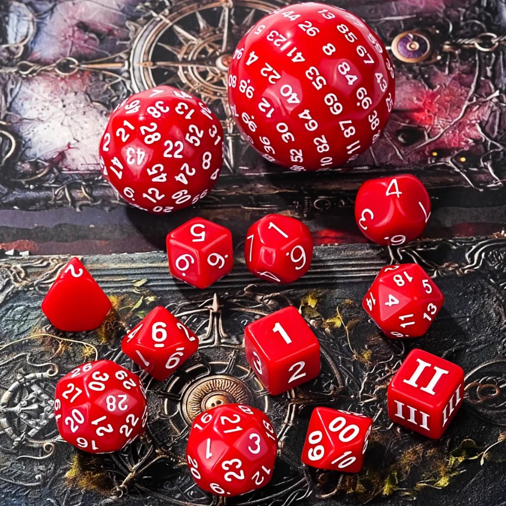D100 - 15pcs Red Acrylic Polyhedron Dice Set - Bear Dice