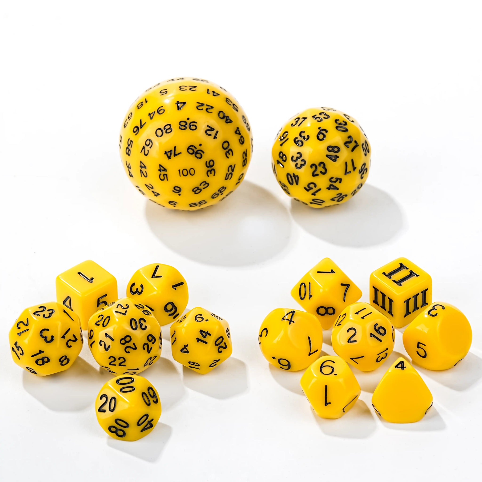 D100 - 15pcs Yellow Acrylic Polyhedron Dice Set - Bear Dice