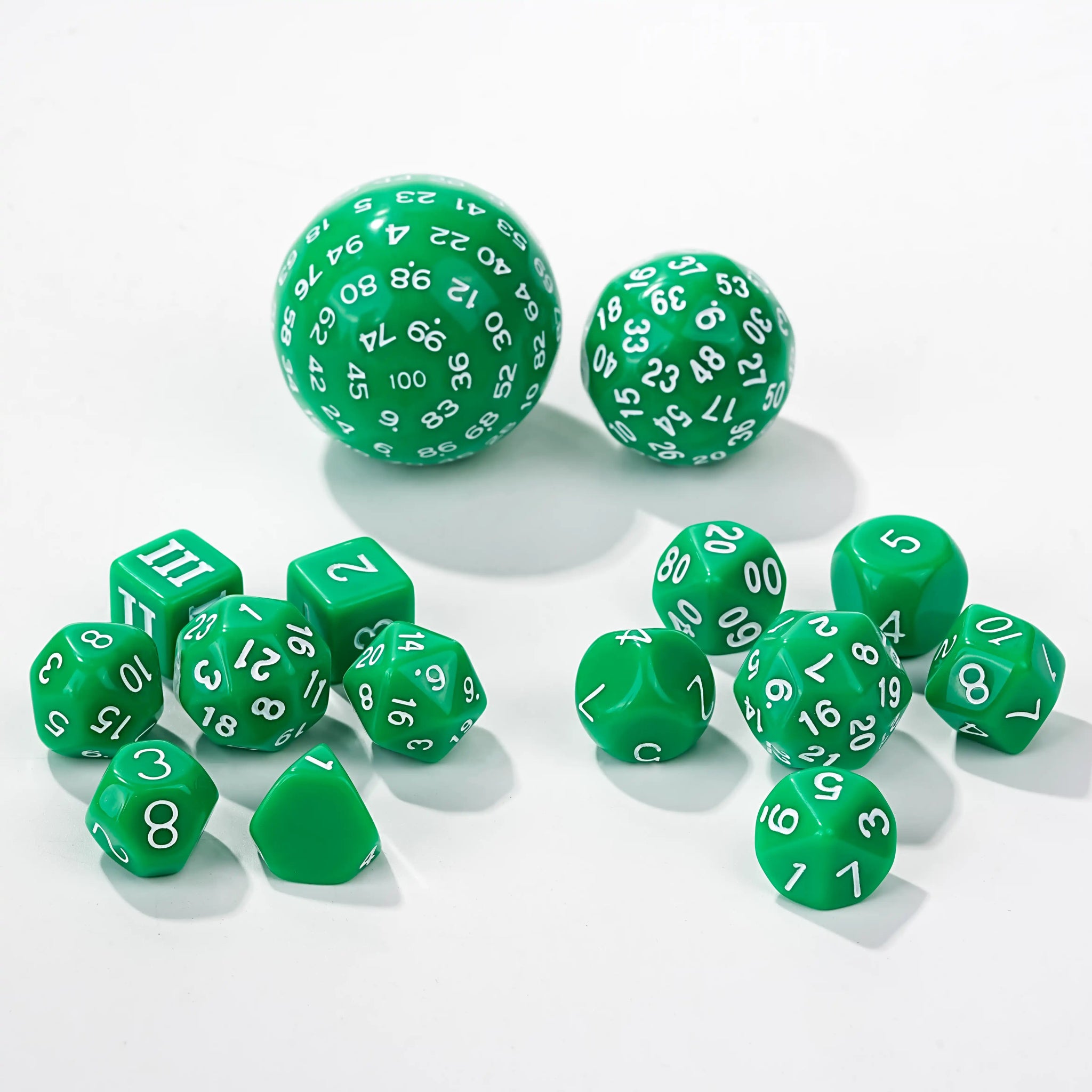 D100 Dice Set - 15 Green Acrylic Polyhedron Dice - Bear Dice