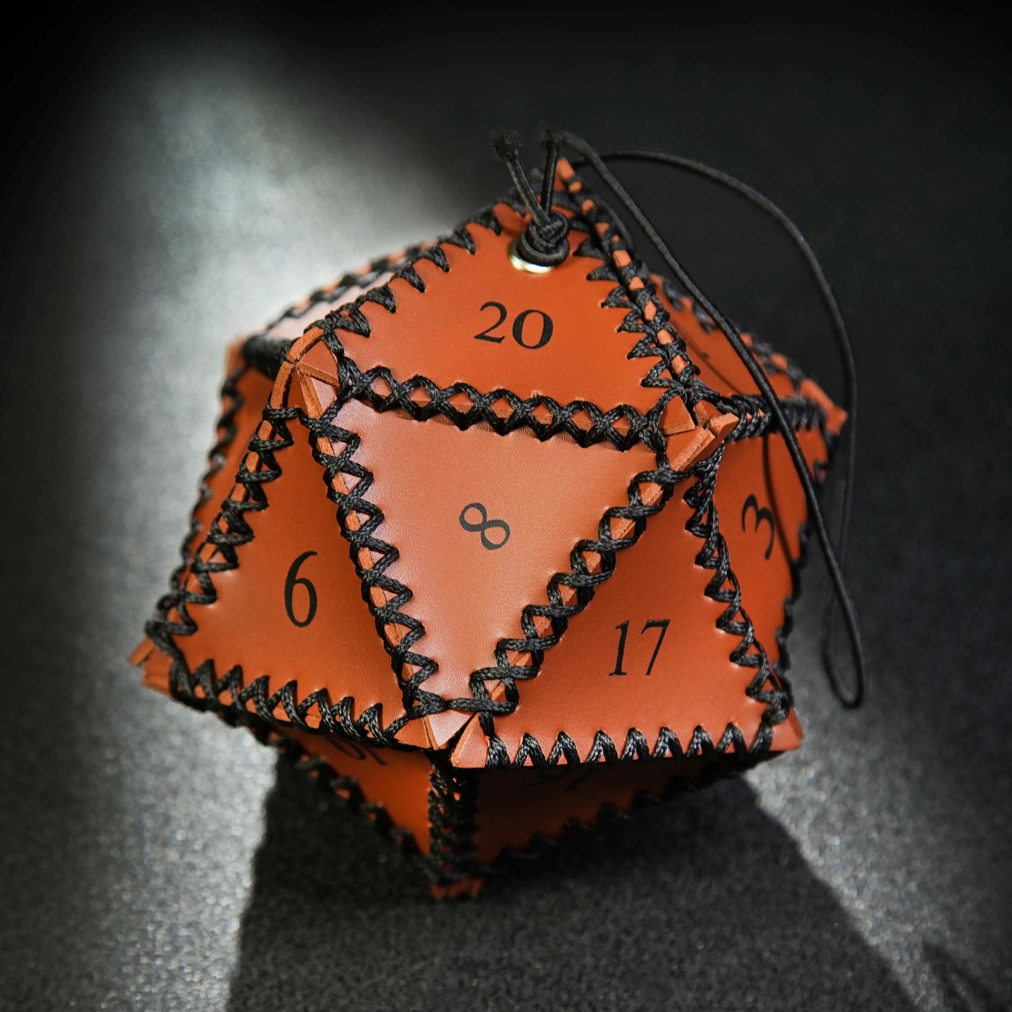 D20 Polygon Brown Leather Dice Drawstring Bag - Bear Dice