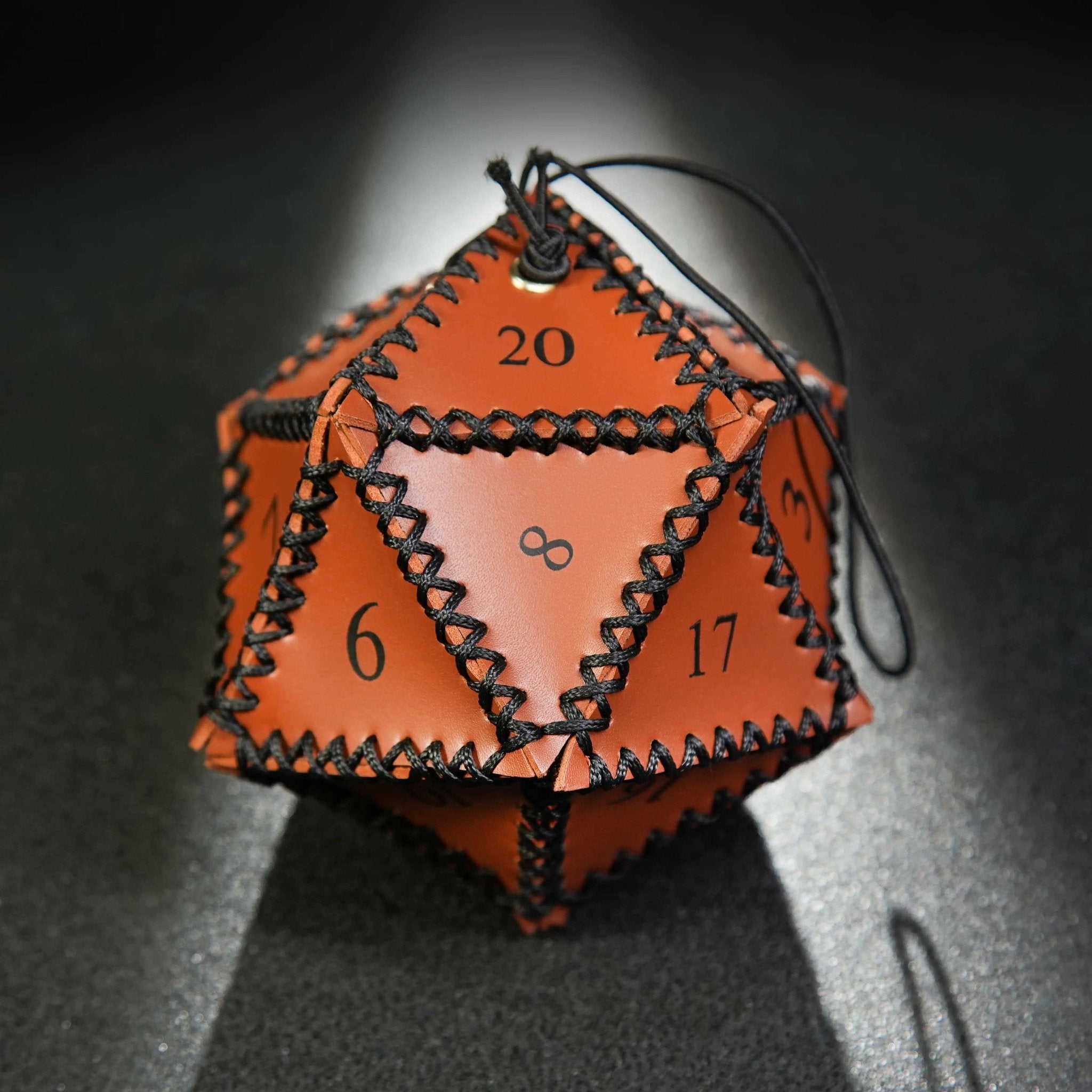 D20 Polygon Brown Leather Dice Drawstring Bag - Bear Dice