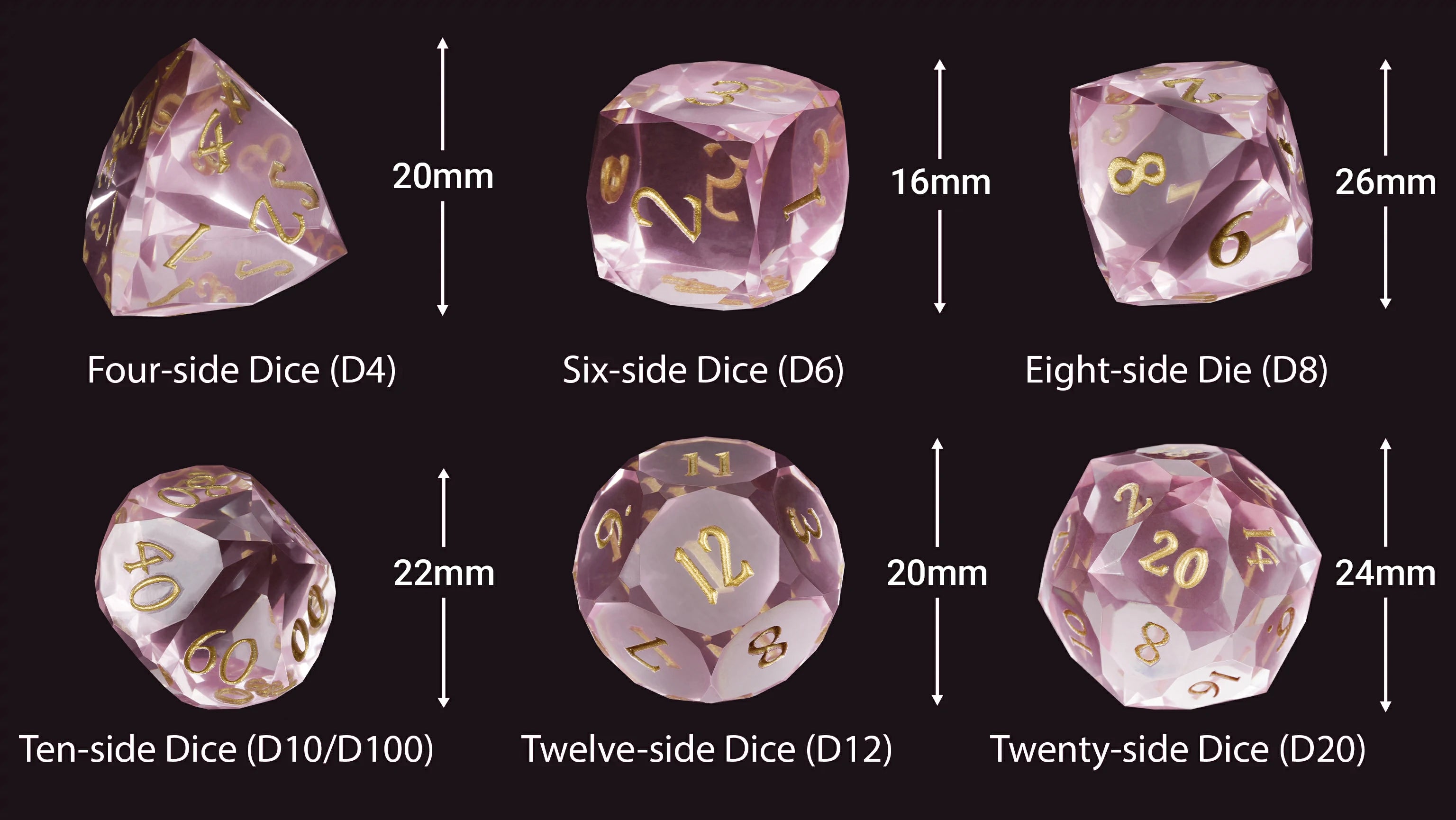 Light Pink Transparent Resin DND Dice Set – 7-Piece RPG Polyhedral Dice
