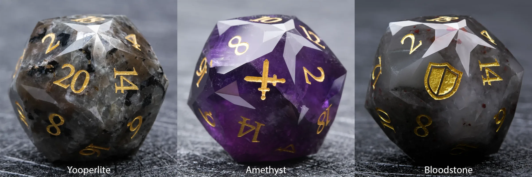 D&D Multi - Sided Engraved Natural Gemstone Dice Set - Bear Dice