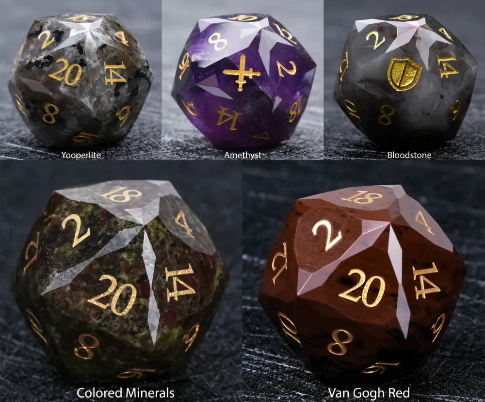 D&D Multi - Sided Engraved Natural Gemstone Dice Set - Bear Dice