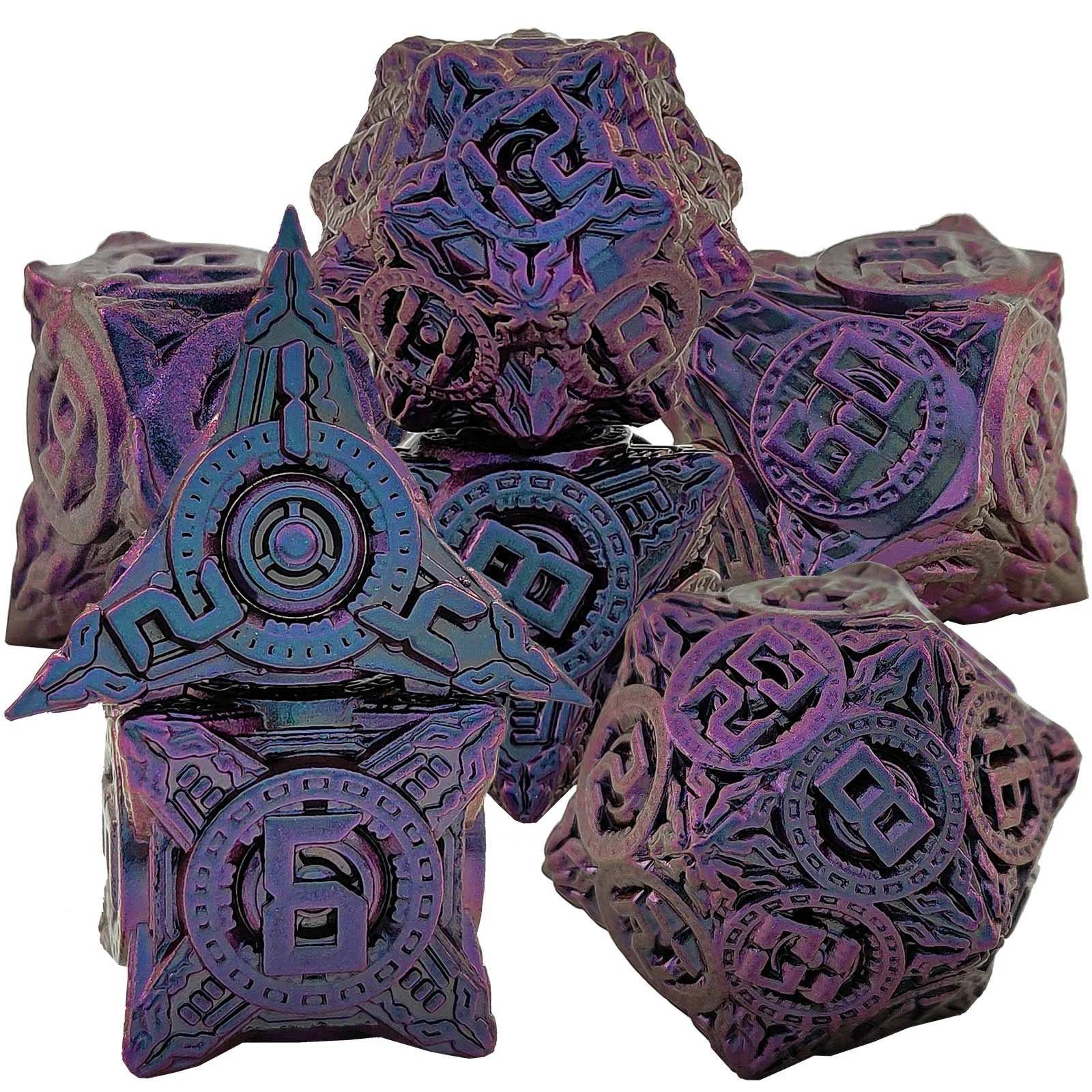 Disc Element Solid Metal DND Dice Set Gradient Purple Blue - Bear Dice
