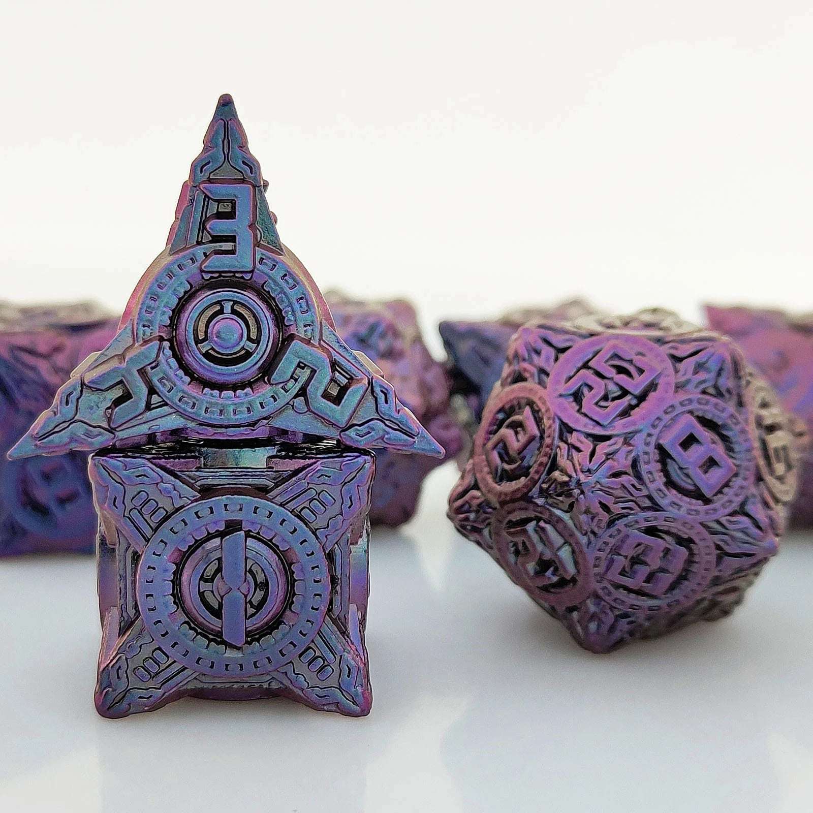 Disc Element Solid Metal DND Dice Set Gradient Purple Blue - Bear Dice