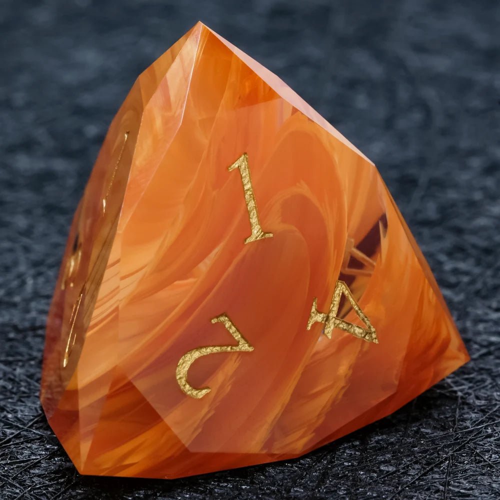 DND Dice | Diamond Cut Amber - Orange Glass Gemstone Dice Set - Bear Dice