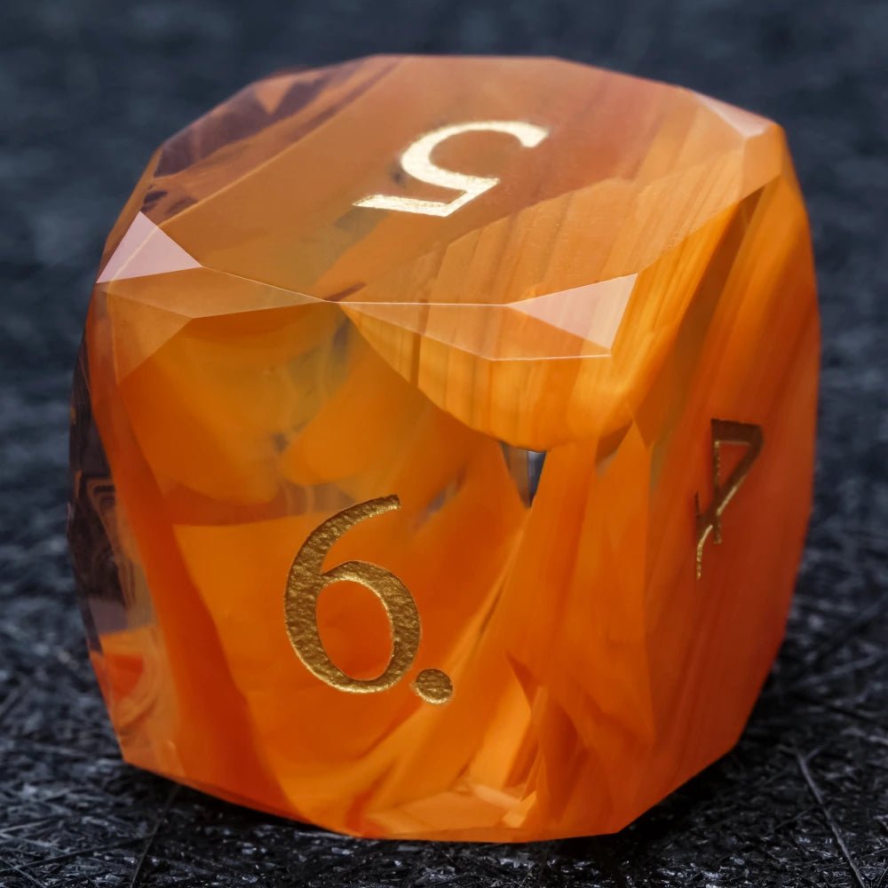 DND Dice | Diamond Cut Amber - Orange Glass Gemstone Dice Set - Bear Dice