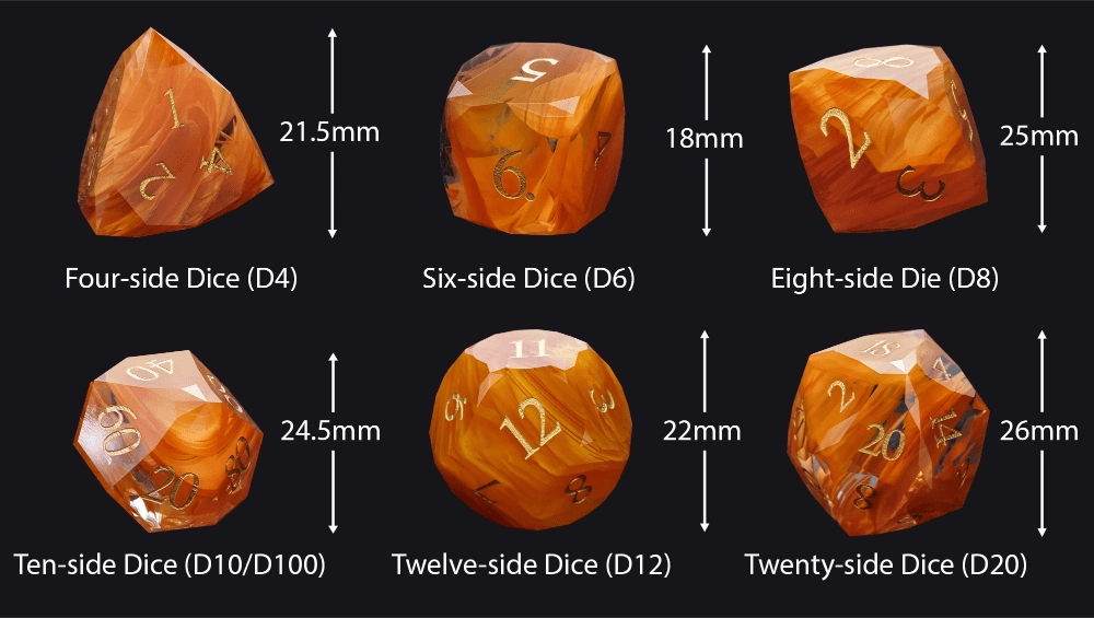 DND Dice | Diamond Cut Amber - Orange Glass Gemstone Dice Set - Bear Dice