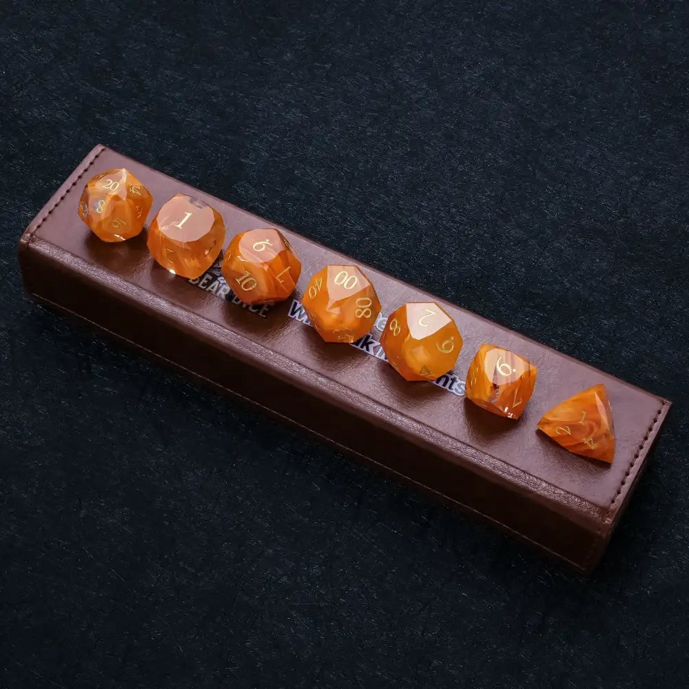 DND Dice | Diamond Cut Amber - Orange Glass Gemstone Dice Set - Bear Dice