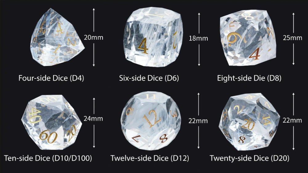 DND Dice - Diamond Cut Crystal Clear Glass Gemstone Dice Set - Bear Dice