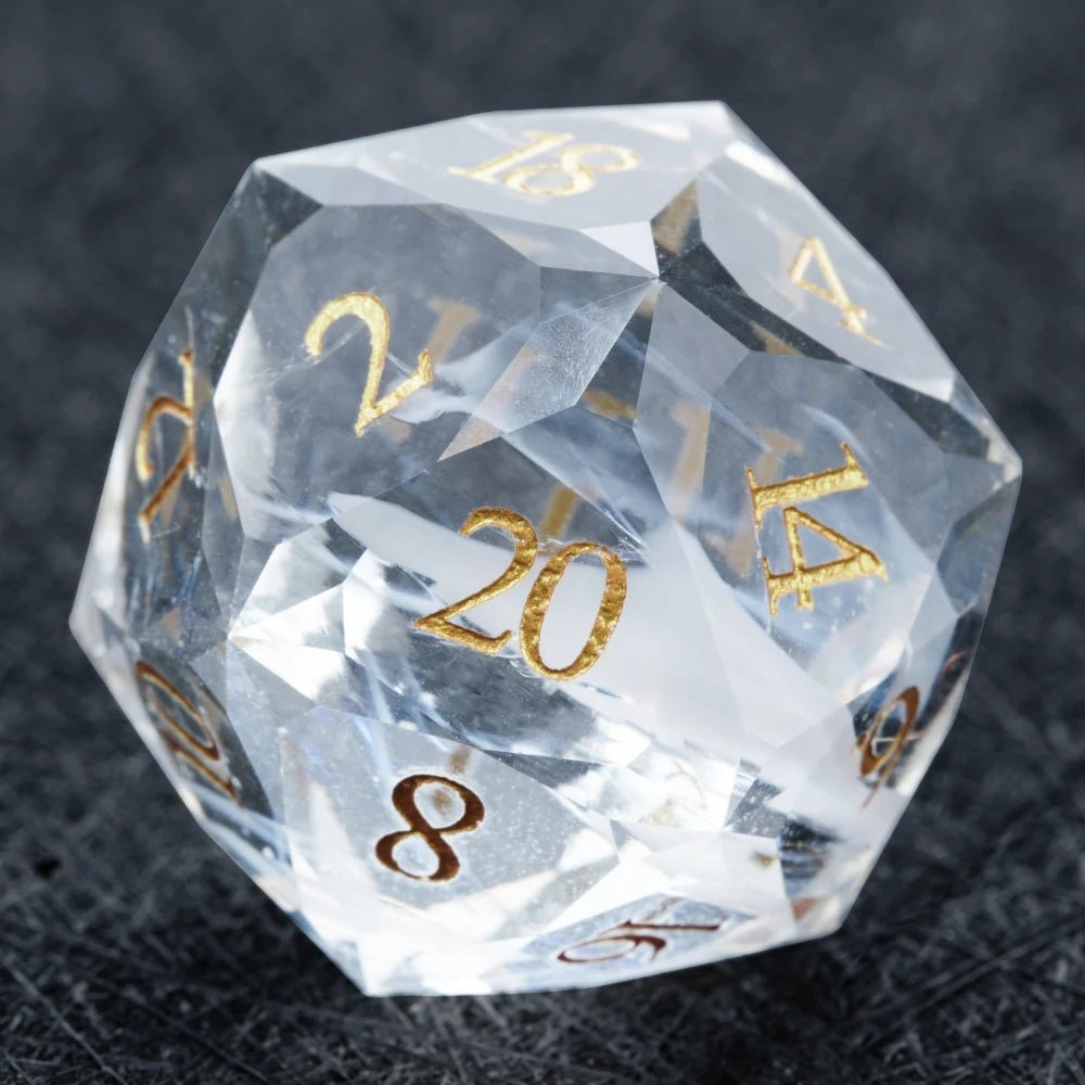 DND Dice - Diamond Cut Crystal Clear Glass Gemstone Dice Set - Bear Dice