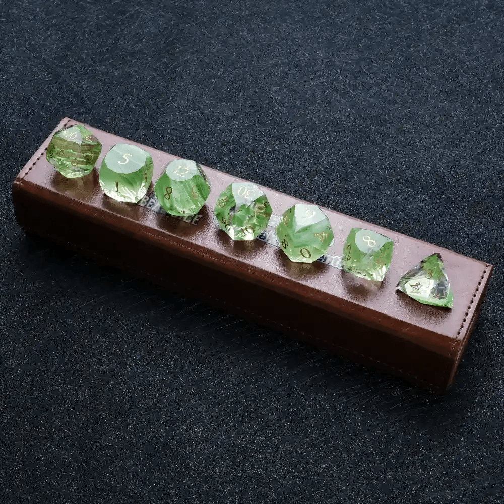 DND Dice | Diamond - Cut Green Glass Gemstone Dice Set - Bear Dice