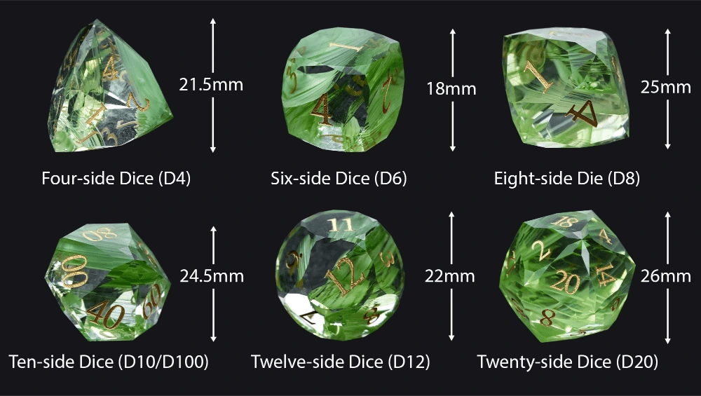 DND Dice | Diamond - Cut Green Glass Gemstone Dice Set - Bear Dice