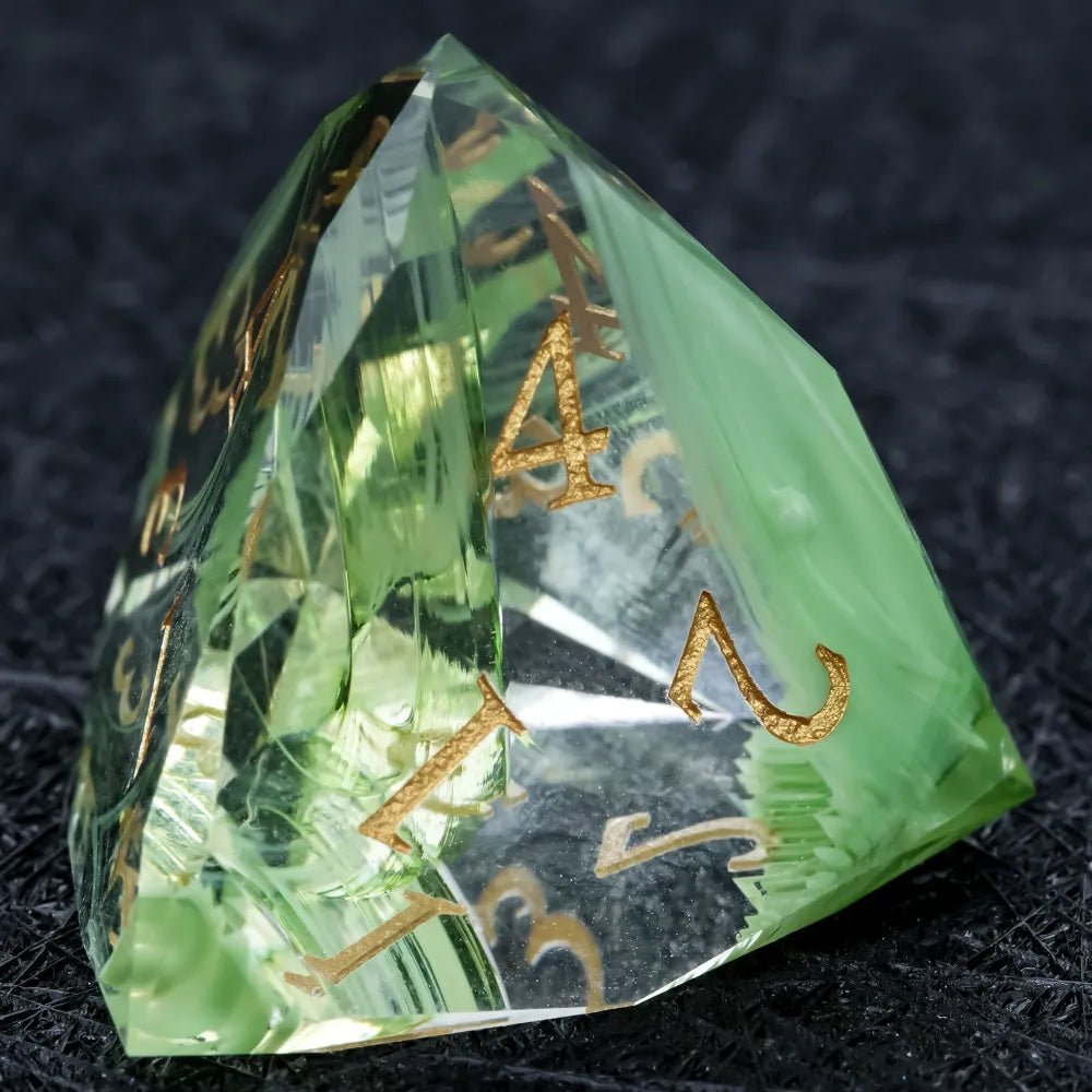 DND Dice | Diamond - Cut Green Glass Gemstone Dice Set - Bear Dice