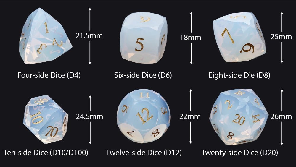 DND Dice | Diamond - Cut Opalite Glass Gemstone Dice Set - Bear Dice
