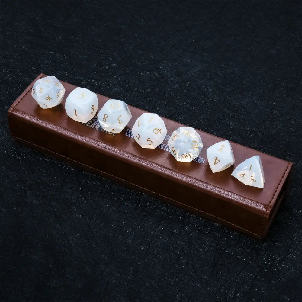 DND Dice | Diamond - Cut Opalite Glass Gemstone Dice Set - Bear Dice