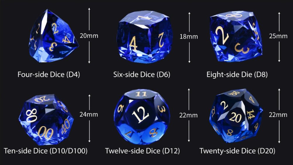 DND Dice - Diamond Cut Sapphire Multi - Sided Dice Set - Bear Dice