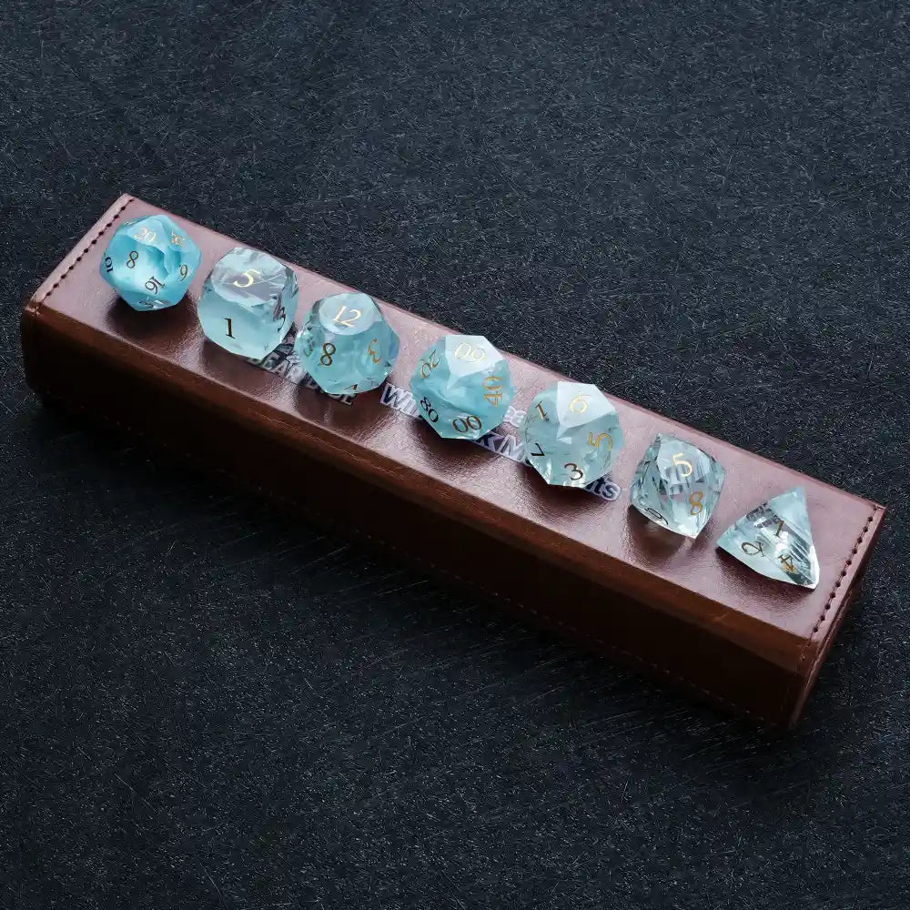 DND Dice | Diamond - Cut Sky Blue Glass Gemstone Dice Set - Bear Dice