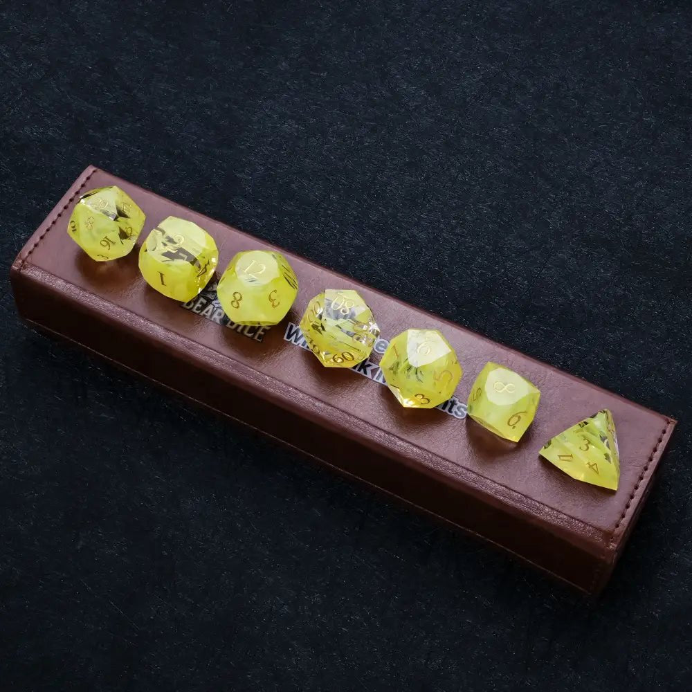 DND Dice | Diamond Cut Yellow - Green Glass Gemstone Dice Set - Bear Dice