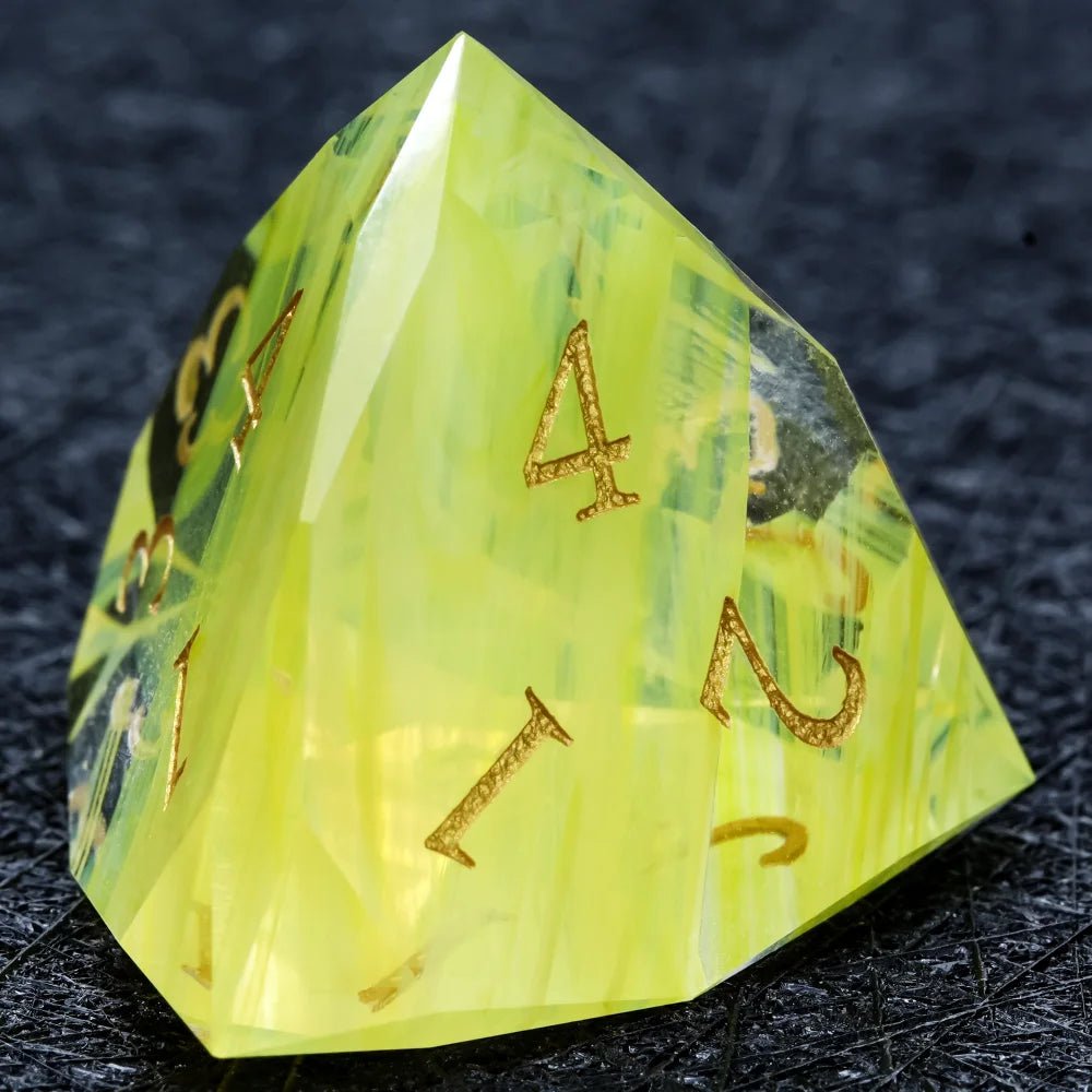 DND Dice | Diamond Cut Yellow - Green Glass Gemstone Dice Set - Bear Dice