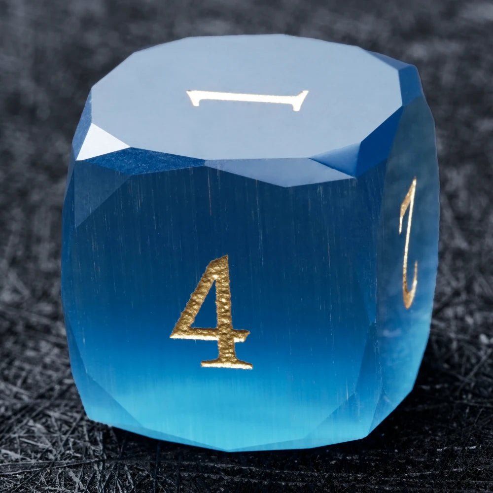 DND Dice | Diamond Polyhedron Sky Blue Glass Gemstone Dice Set with Gold Font - Bear Dice