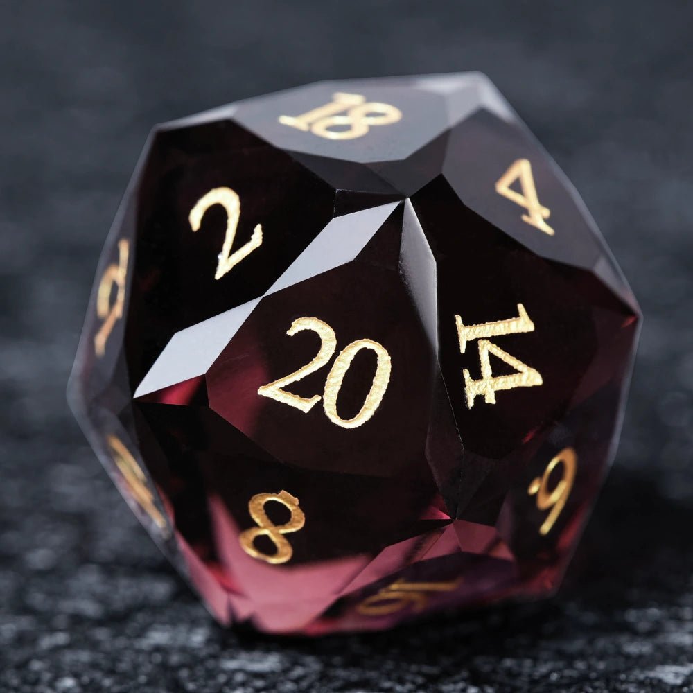 DND Dice - Engraved Gold Numbered Ruby Multi - Sided Dice Set - Bear Dice