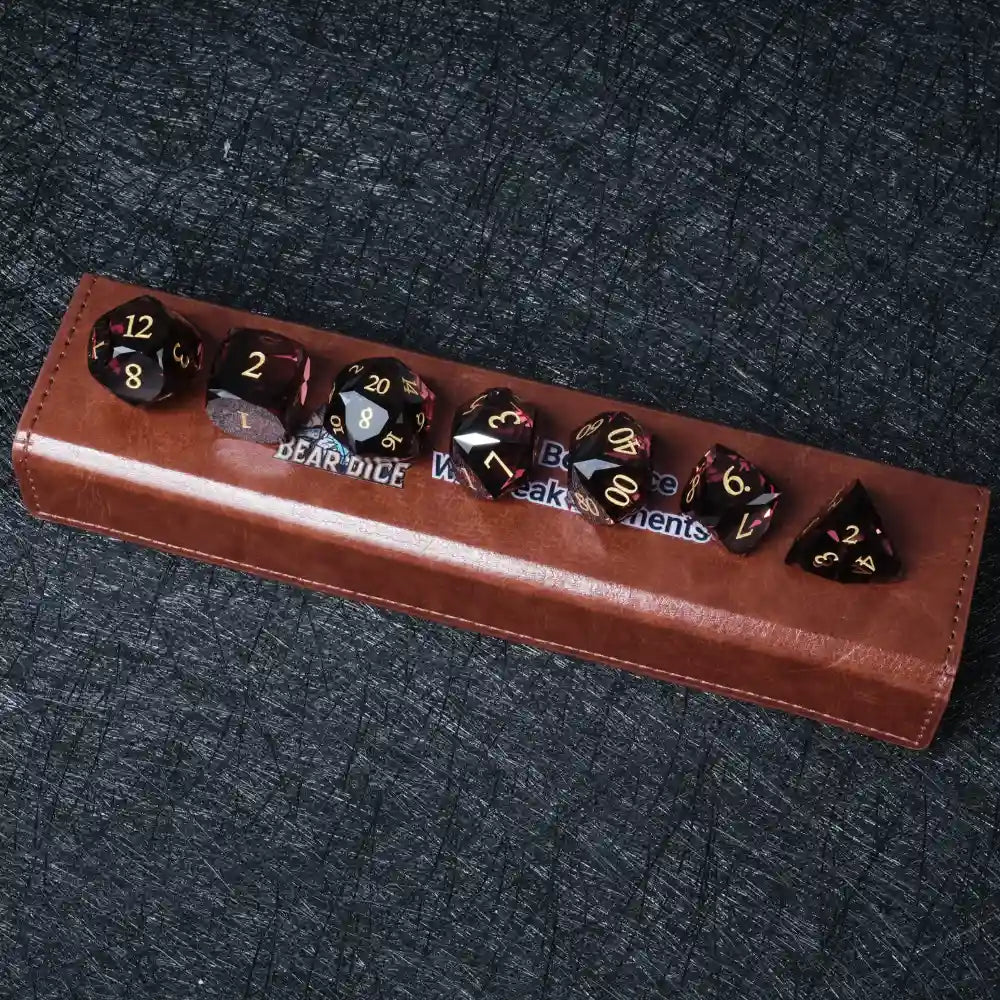 DND Dice - Engraved Gold Numbered Ruby Multi - Sided Dice Set - Bear Dice