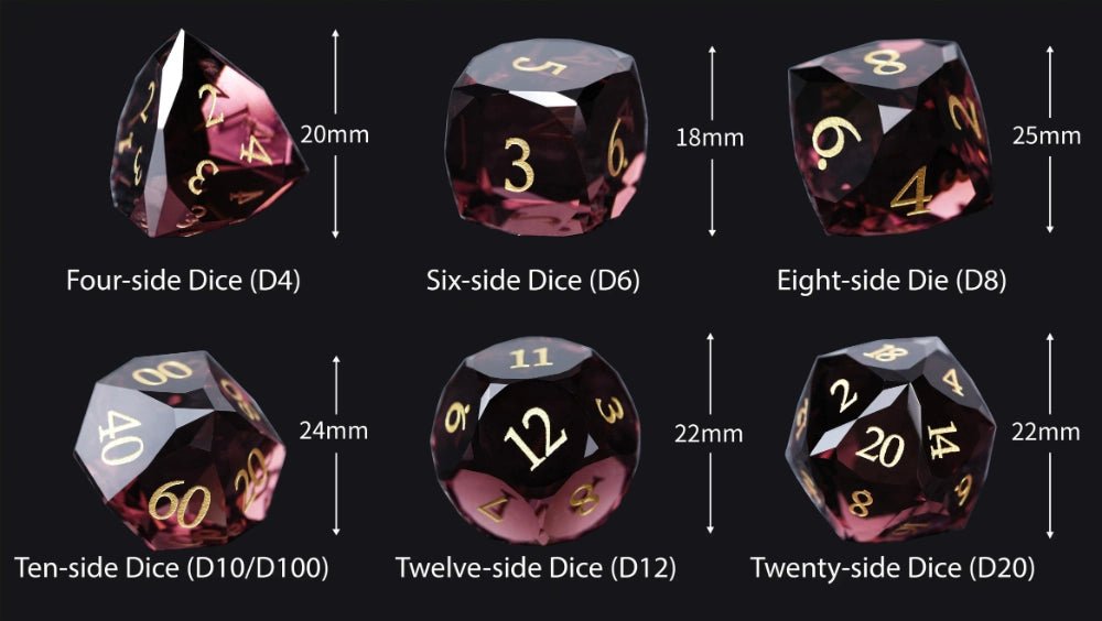 DND Dice - Engraved Gold Numbered Ruby Multi - Sided Dice Set - Bear Dice