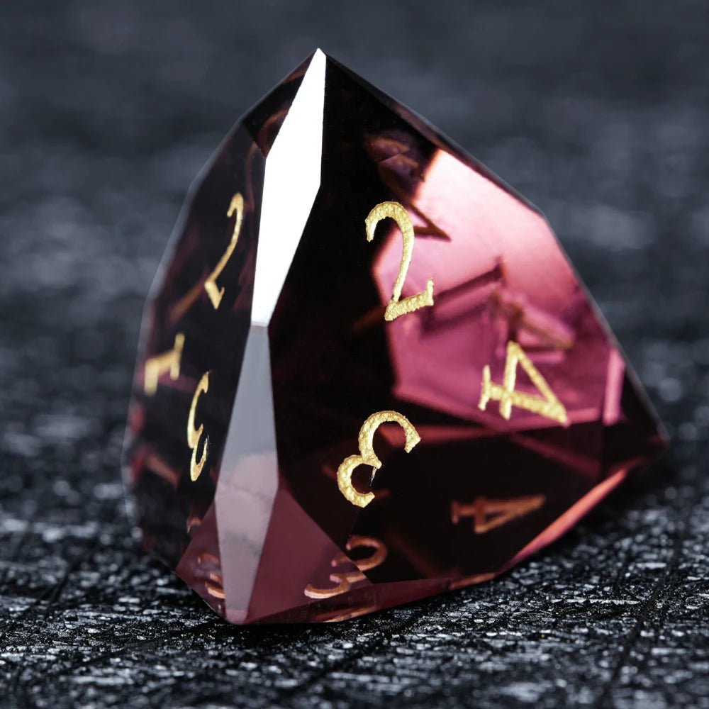 DND Dice - Engraved Gold Numbered Ruby Multi - Sided Dice Set - Bear Dice