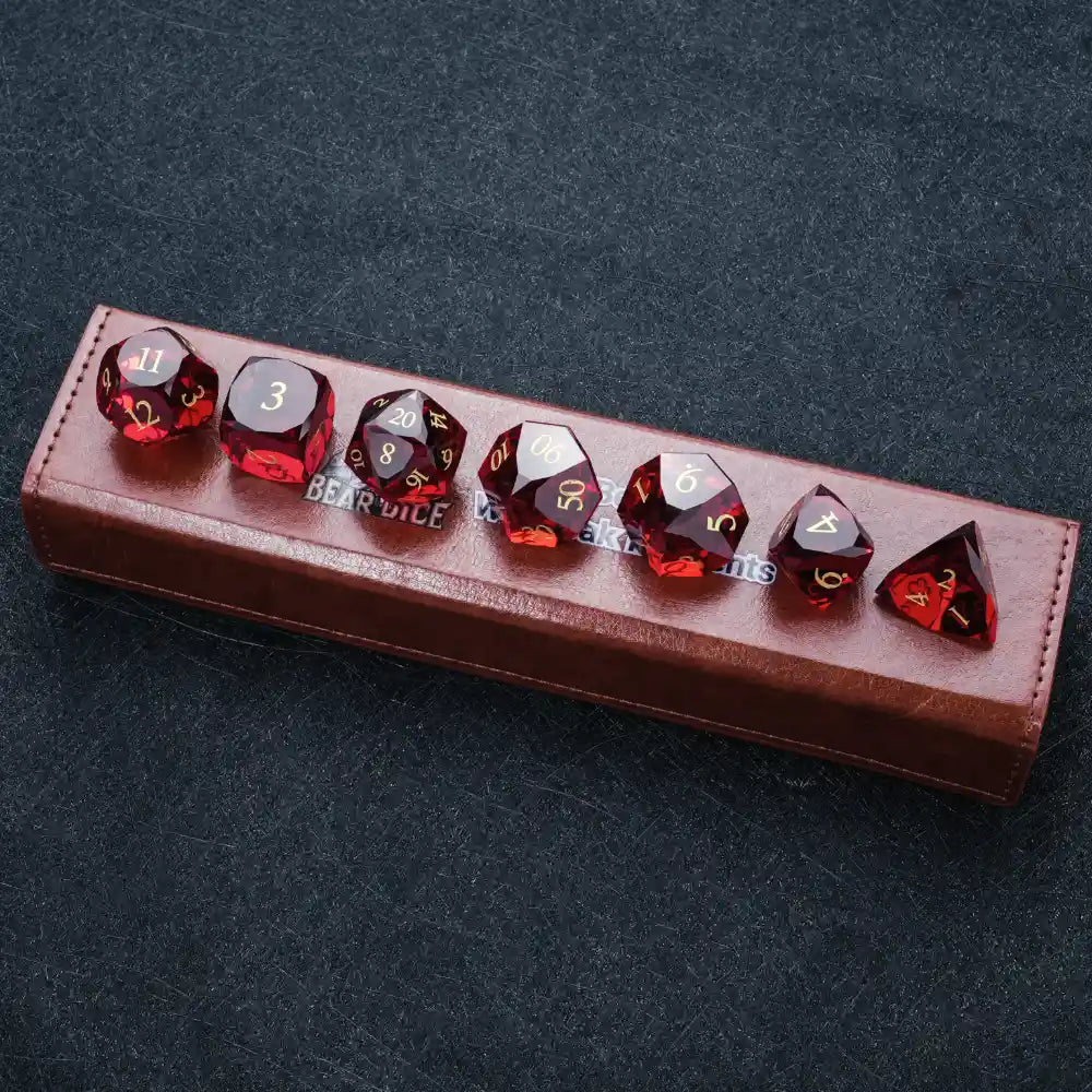 DND Dice - Garnet Red Glass Gemstone Dice Set - Bear Dice