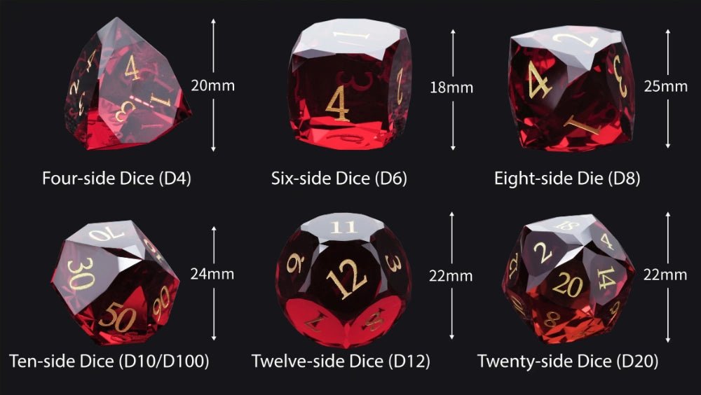 DND Dice - Garnet Red Glass Gemstone Dice Set - Bear Dice