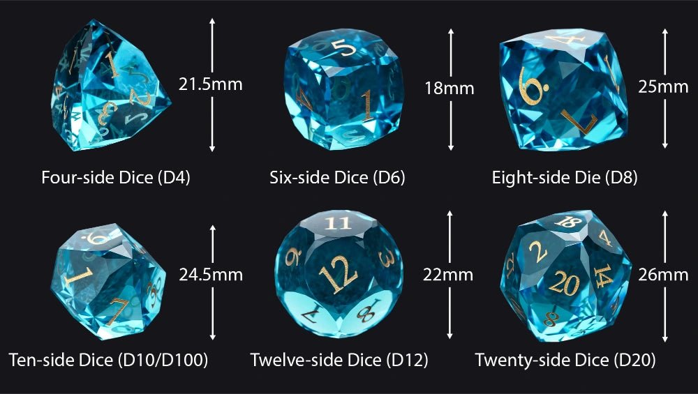DND Dice - High Quality Blue Crystal Glass Gemstone Dice Set - Bear Dice