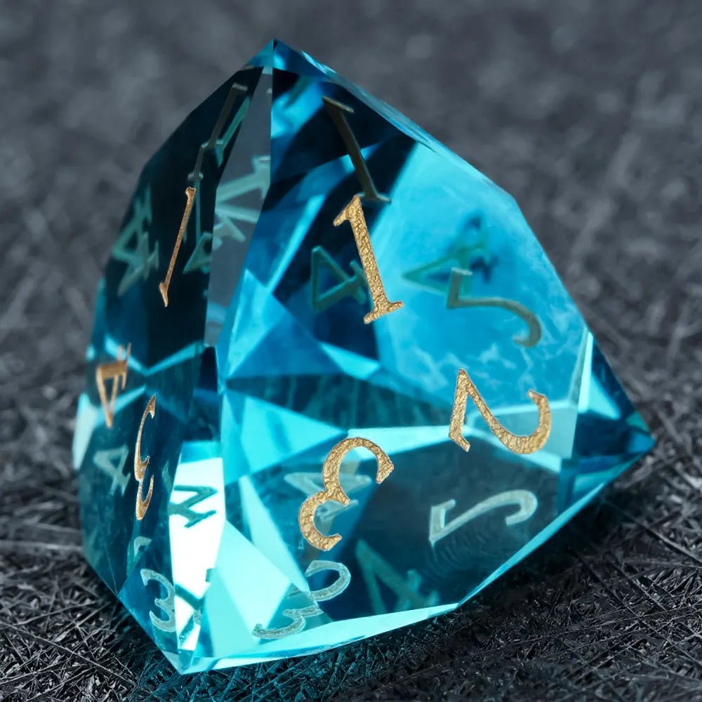 DND Dice - High Quality Blue Crystal Glass Gemstone Dice Set - Bear Dice