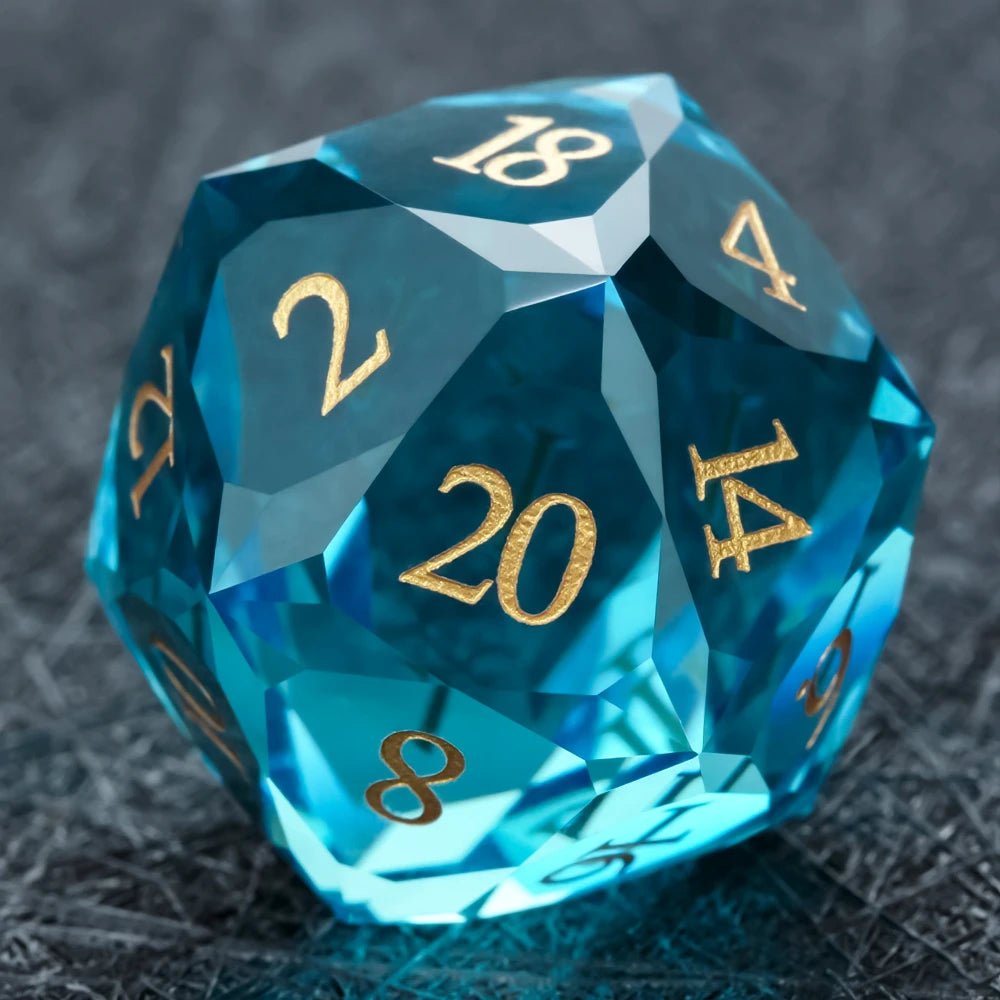 DND Dice - High Quality Blue Crystal Glass Gemstone Dice Set - Bear Dice