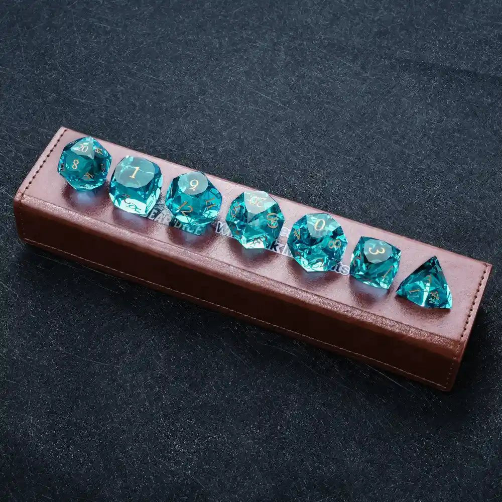 DND Dice - High Quality Blue Crystal Glass Gemstone Dice Set - Bear Dice