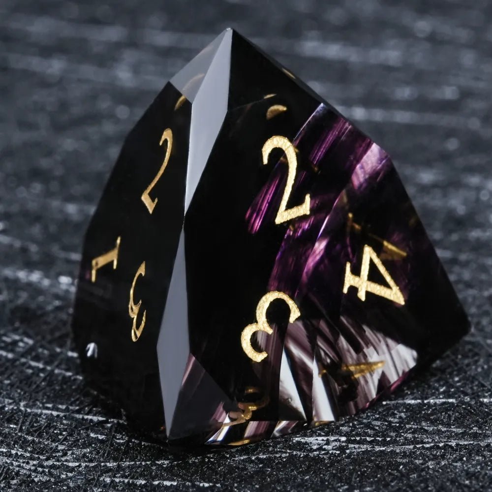 DND Dice - Obsidian Gemstone Multi - Sided Dice Set + Gold Numbers - Bear Dice
