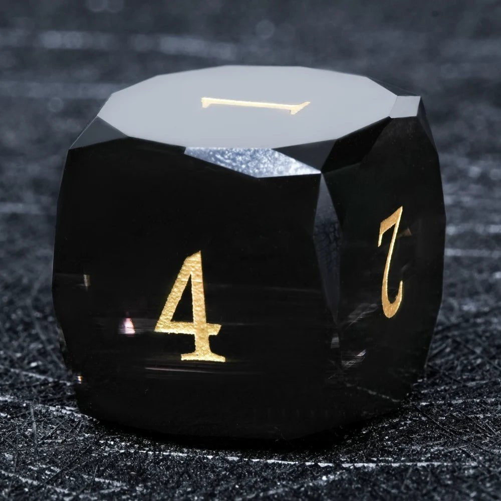 DND Dice - Obsidian Gemstone Multi - Sided Dice Set + Gold Numbers - Bear Dice