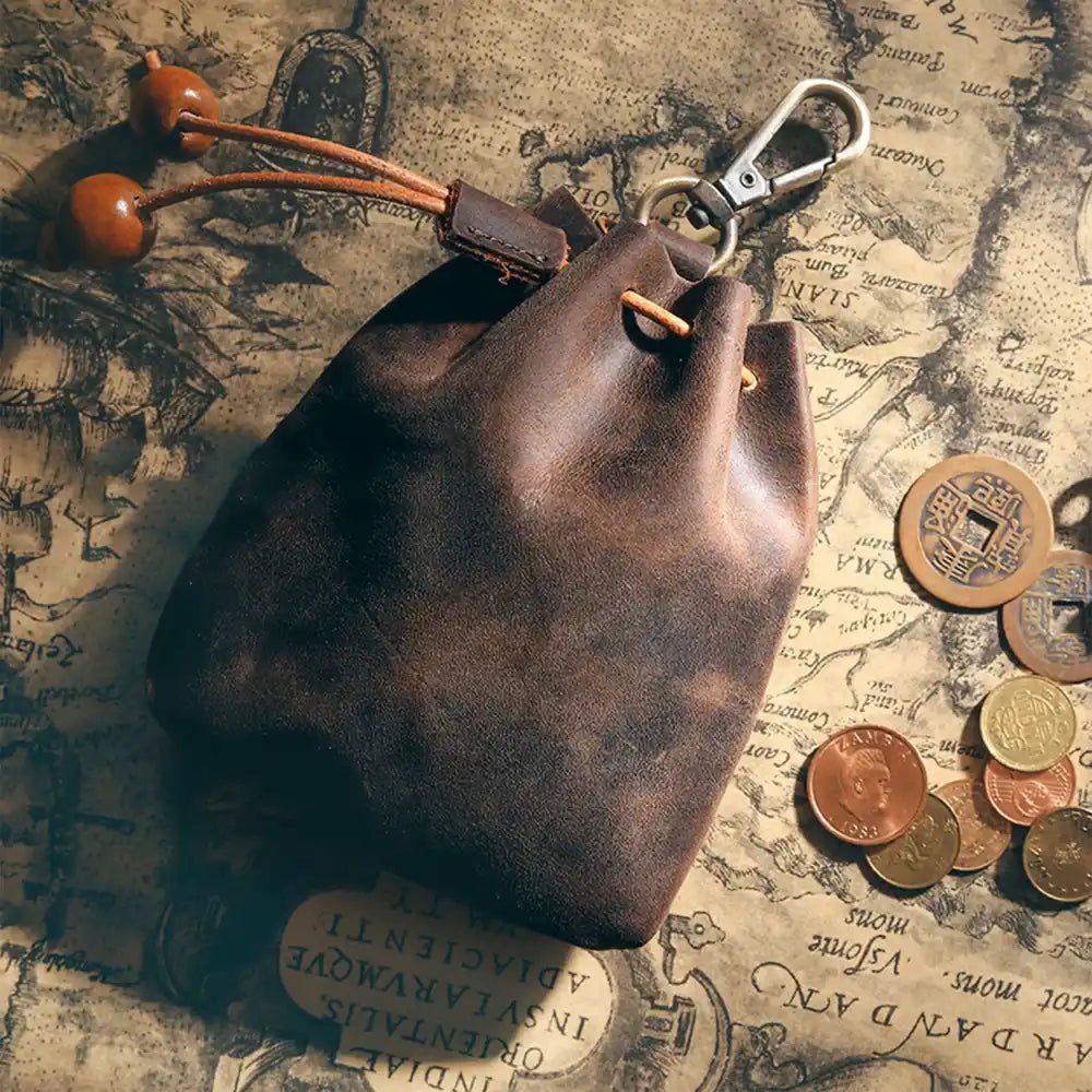 DND Dice Storage Bag in Vintage Cowhide Leather | Dungeons & Dragons Dice Bag - Bear Dice