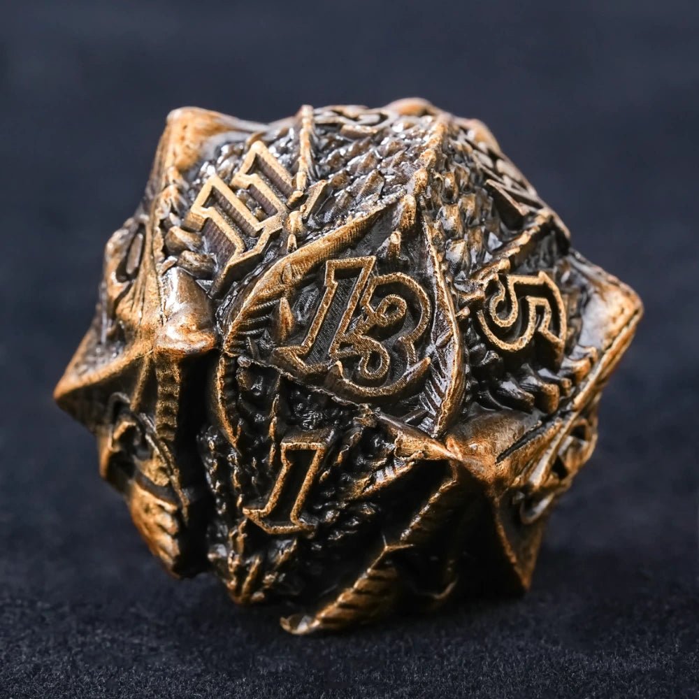 DND Epic Fantasy Metal Dragon Head Dice Set - Bear Dice